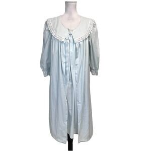 Vintage Take Nine Maternity Blue 2pc Nightgown Robe Peignoir Set sz Medium 12 14